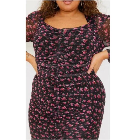 NWT In The Style x Liberty Black Floral Puff Sleeve Mini Dress 20 - Picture 2 of 9